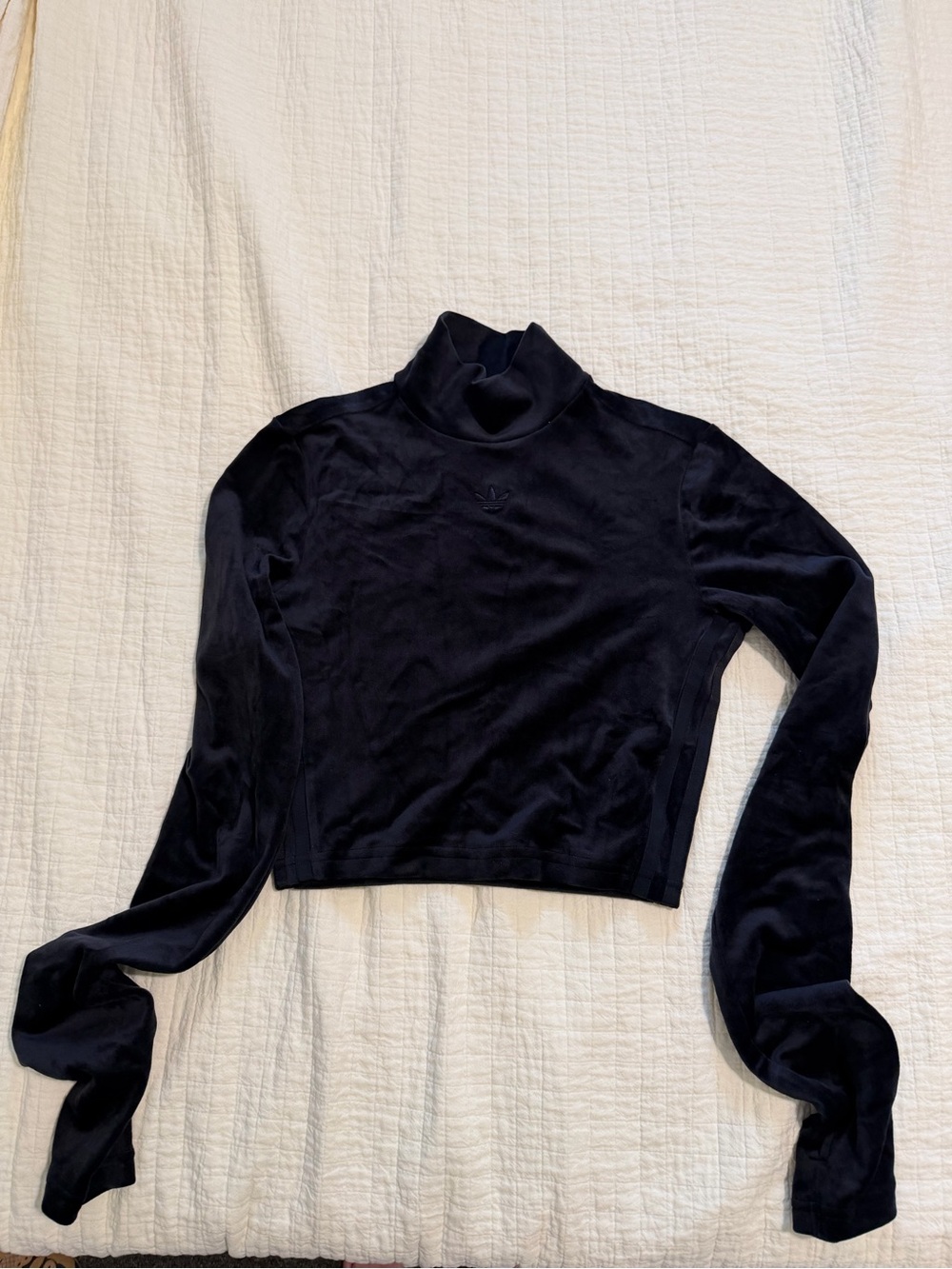 adidas Black Velvet Long-Sleeve Cropped Mockneck